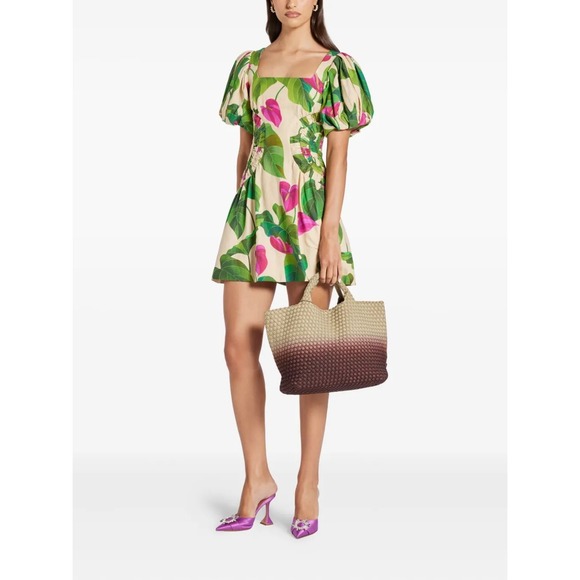 NWT FARM Rio Tropical Floral Mini Dress Square Neck Puff Sleeve Ruched Size XS - Picture 1 of 12